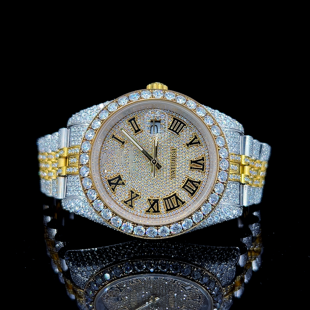 Circle Iced Out Men’s Watch – White and Orange with Pavé Diamonds ELV-DW-026