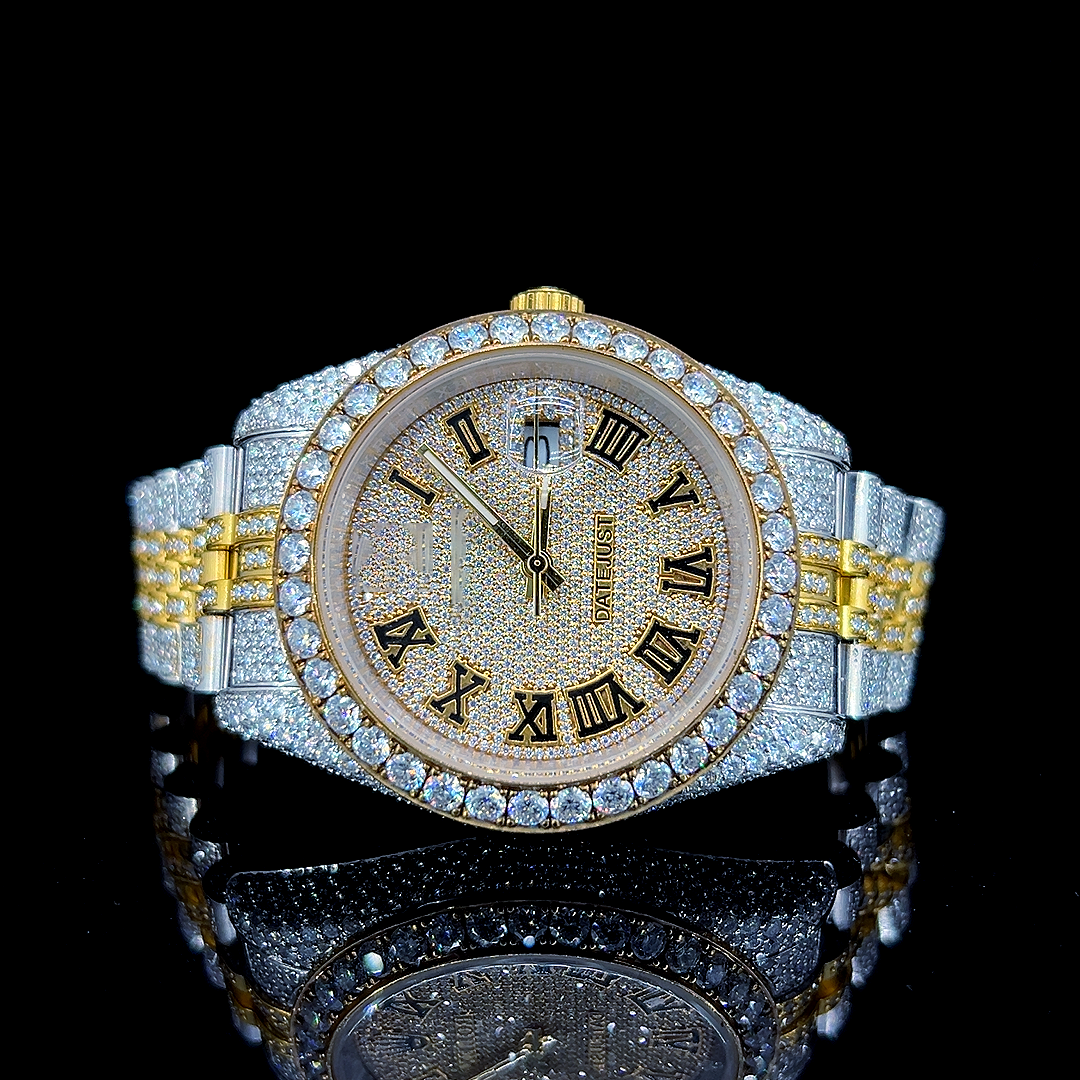 Circle Iced Out Men’s Watch – White and Orange with Pavé Diamonds ELV-DW-026