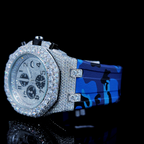 Circle Iced Out Men’s Watch – White and Orange with Pavé Diamonds ELV-DW-025