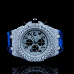 Circle Iced Out Men’s Watch – White and Orange with Pavé Diamonds ELV-DW-025