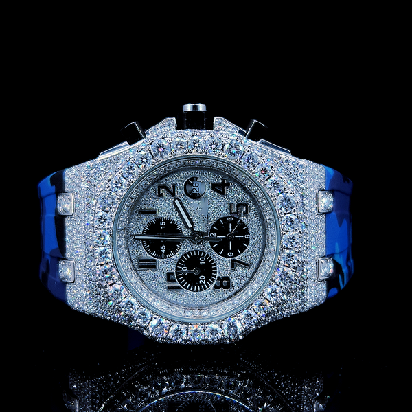 Circle Iced Out Men’s Watch – White and Orange with Pavé Diamonds ELV-DW-025