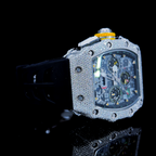 Square Iced Out Men’s Watch – White with Pavé Diamonds ELV-DW-024