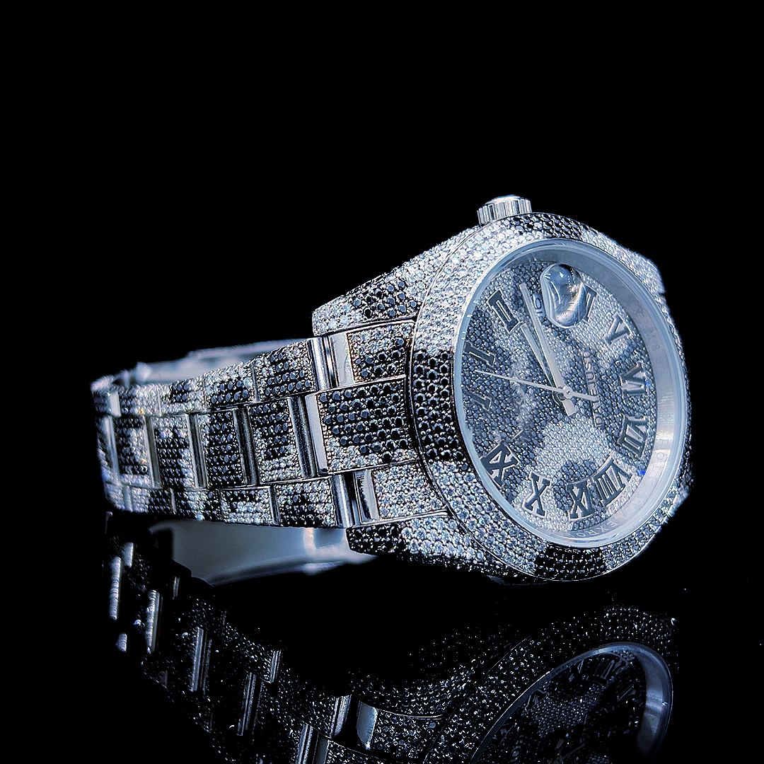 Circle Iced Out Men’s Watch – White and Orange with Pavé Diamonds ELV-DW-023