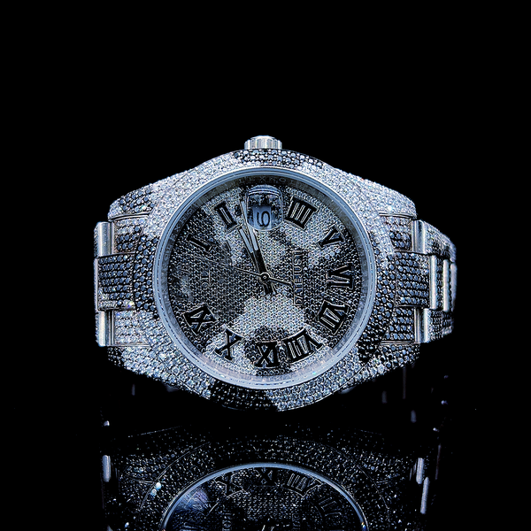Circle Iced Out Men’s Watch – White and Orange with Pavé Diamonds ELV-DW-023