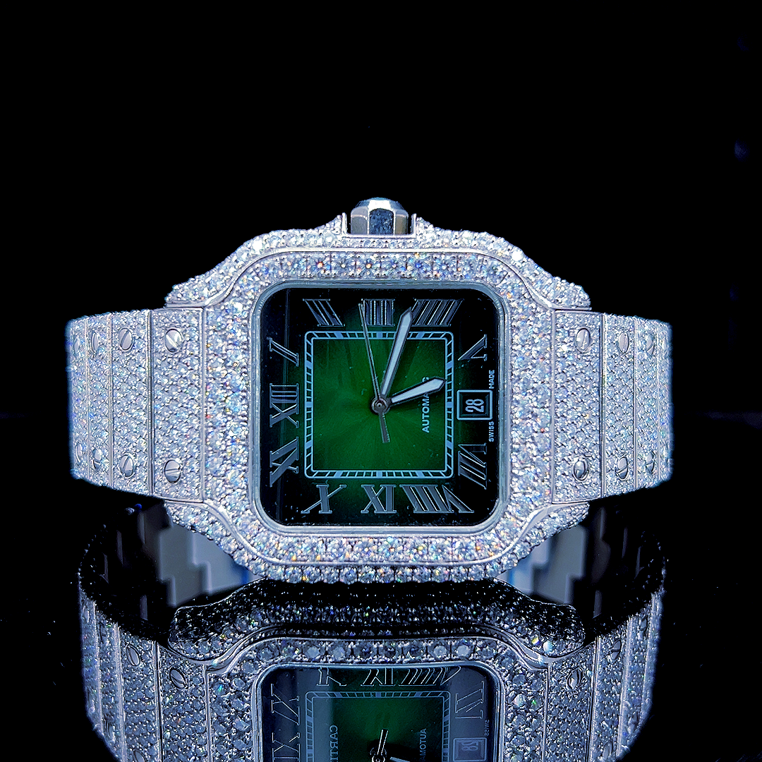 Square Iced Out Men’s Watch – White with Pavé Diamonds ELV-DW-022