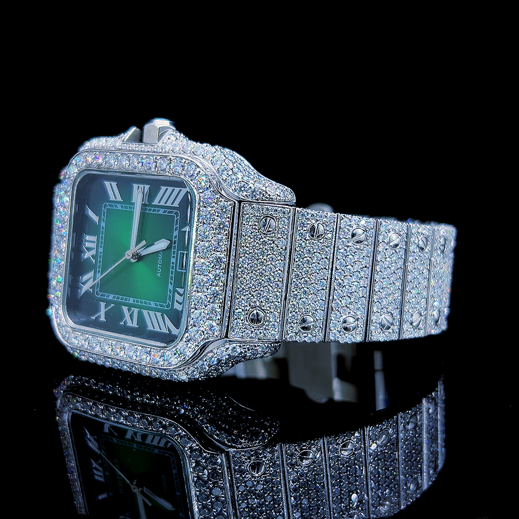 Square Iced Out Men’s Watch – White with Pavé Diamonds ELV-DW-022