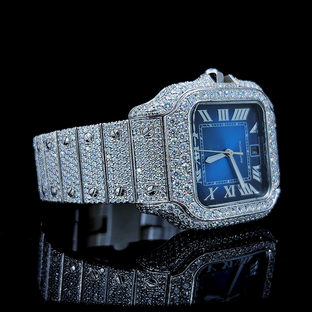 Square Iced Out Men’s Watch – White with Pare Diamonds ELV-DW-021