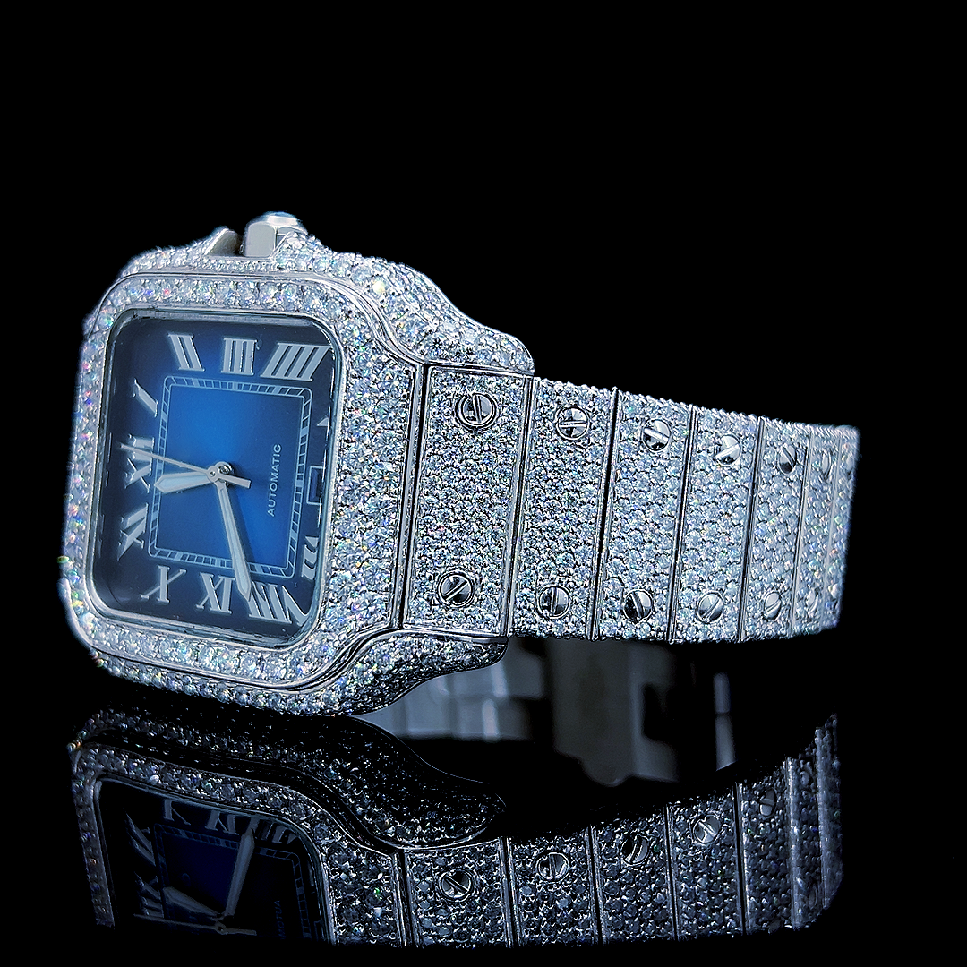 Square Iced Out Men’s Watch – White with Pare Diamonds ELV-DW-021