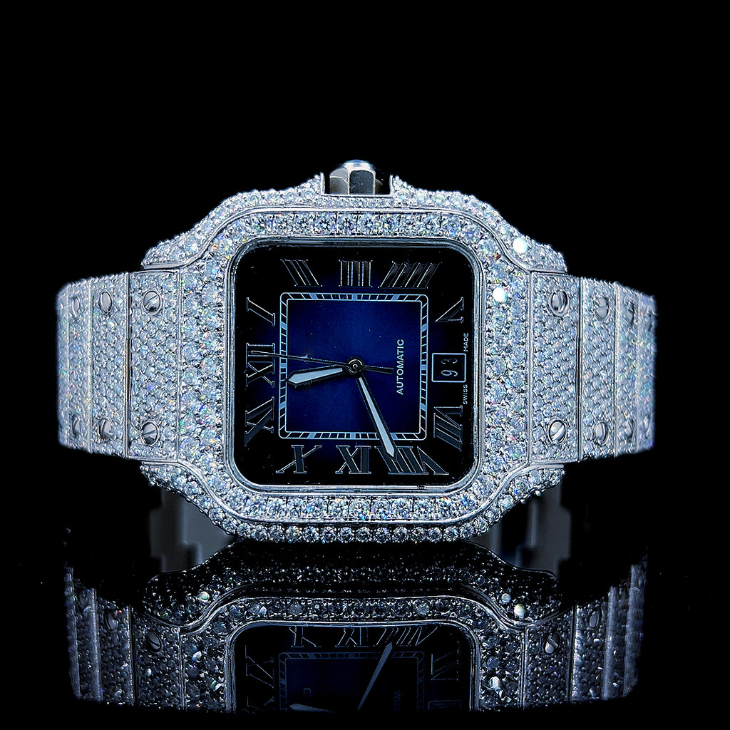 Square Iced Out Men’s Watch – White with Pare Diamonds ELV-DW-021