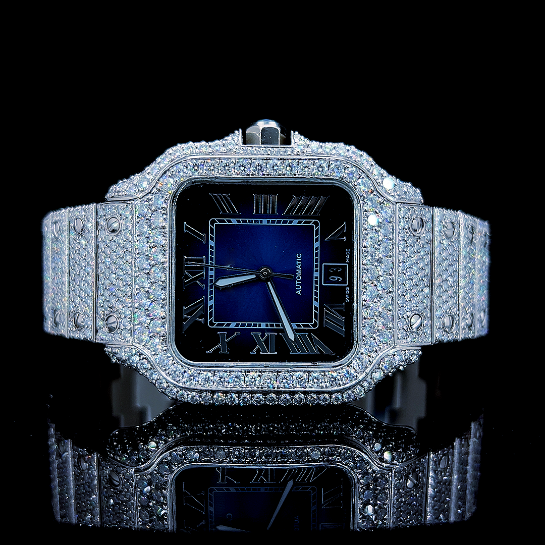 Square Iced Out Men’s Watch – White with Pare Diamonds ELV-DW-021