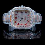 Square Iced Out Men’s Watch – White and Orange with Pavé Diamonds ELV-DW-020