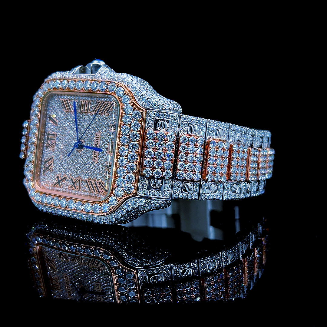 Square Iced Out Men’s Watch – White with Pare Diamonds ELV-DW-018
