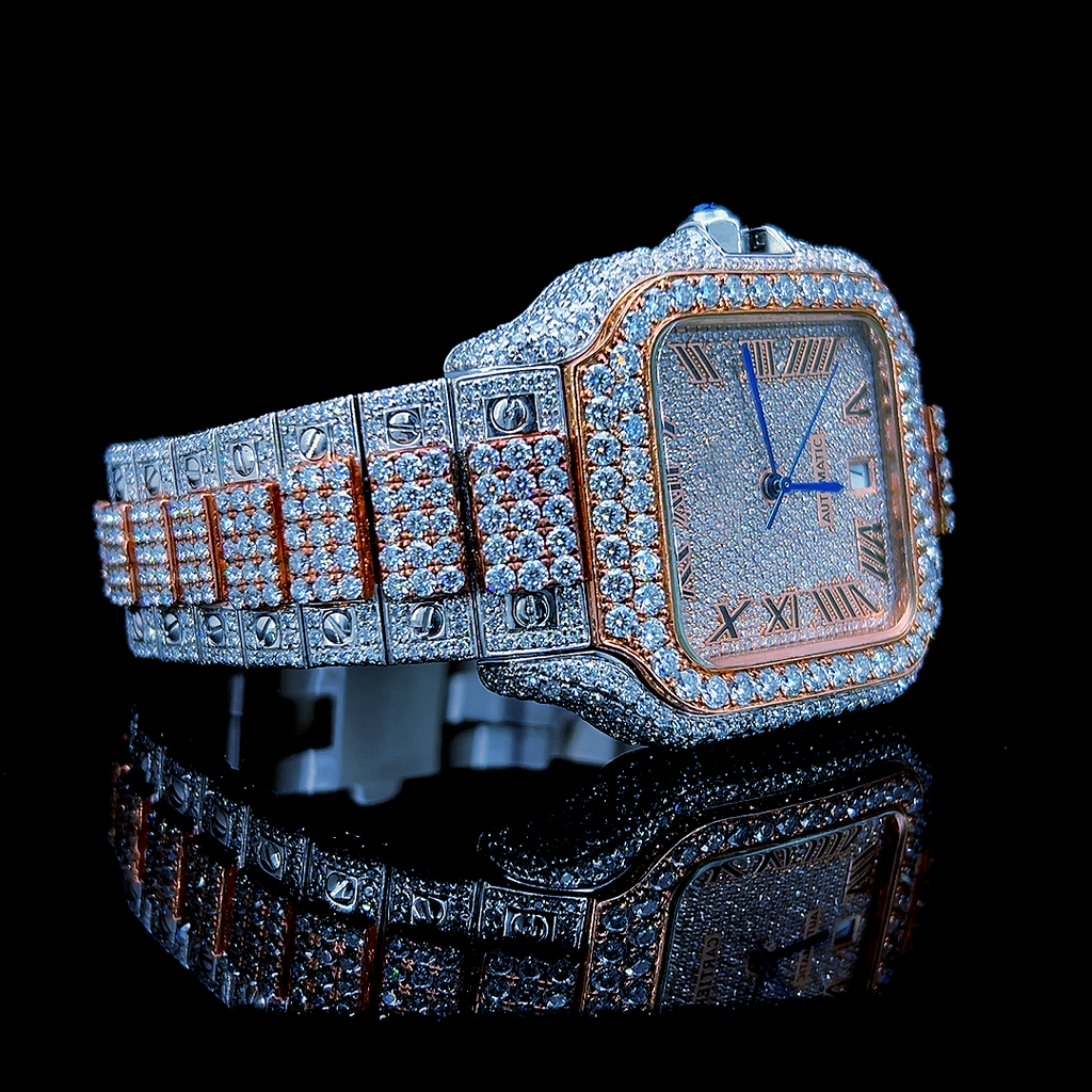 Square Iced Out Men’s Watch – White with Pare Diamonds ELV-DW-018