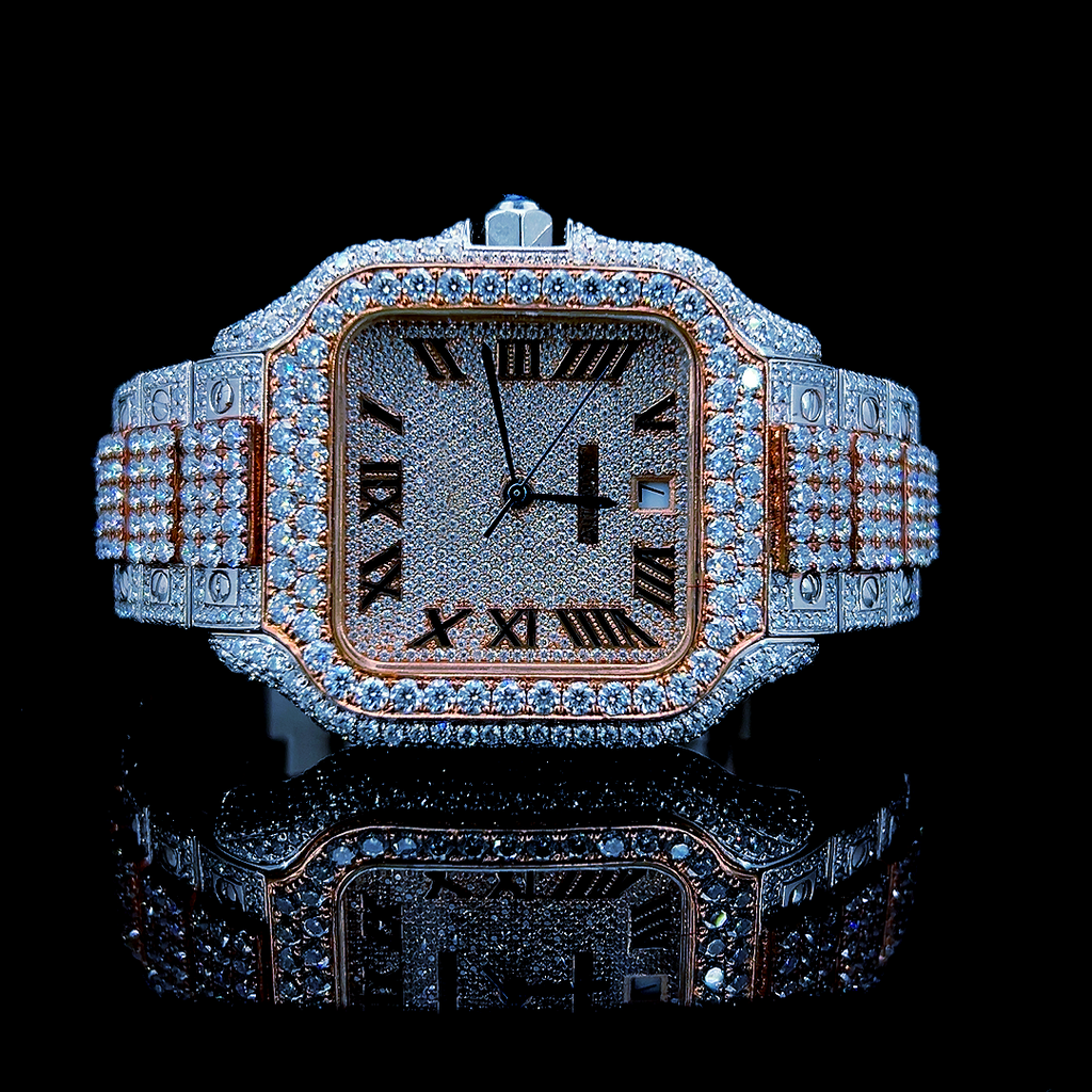 Square Iced Out Men’s Watch – White with Pare Diamonds ELV-DW-018