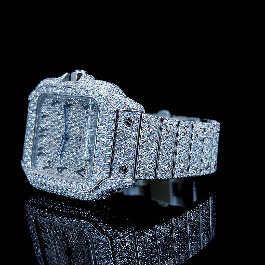 Square Iced Out Men’s Watch – White with Pare Diamonds ELV-DW-017