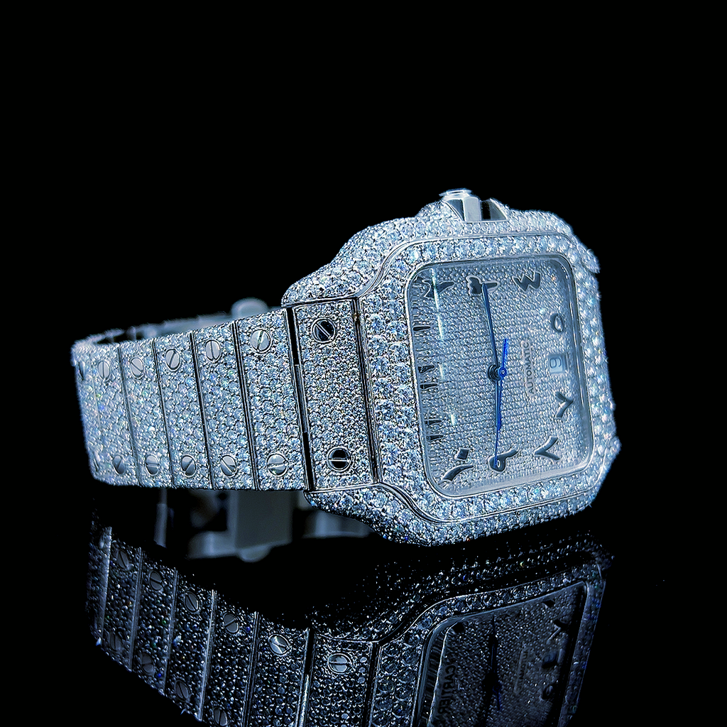 Square Iced Out Men’s Watch – White with Pare Diamonds ELV-DW-017