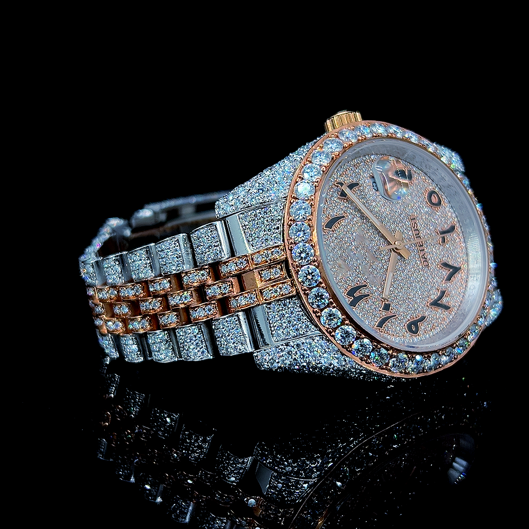 Circle Iced Out Men’s Watch – White and Orange with Pavé Diamonds ELV-DW-027