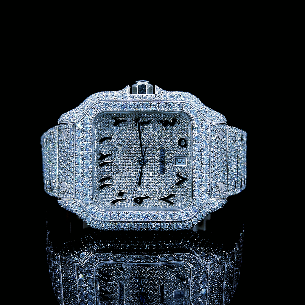 Square Iced Out Men’s Watch – White with Pare Diamonds ELV-DW-017