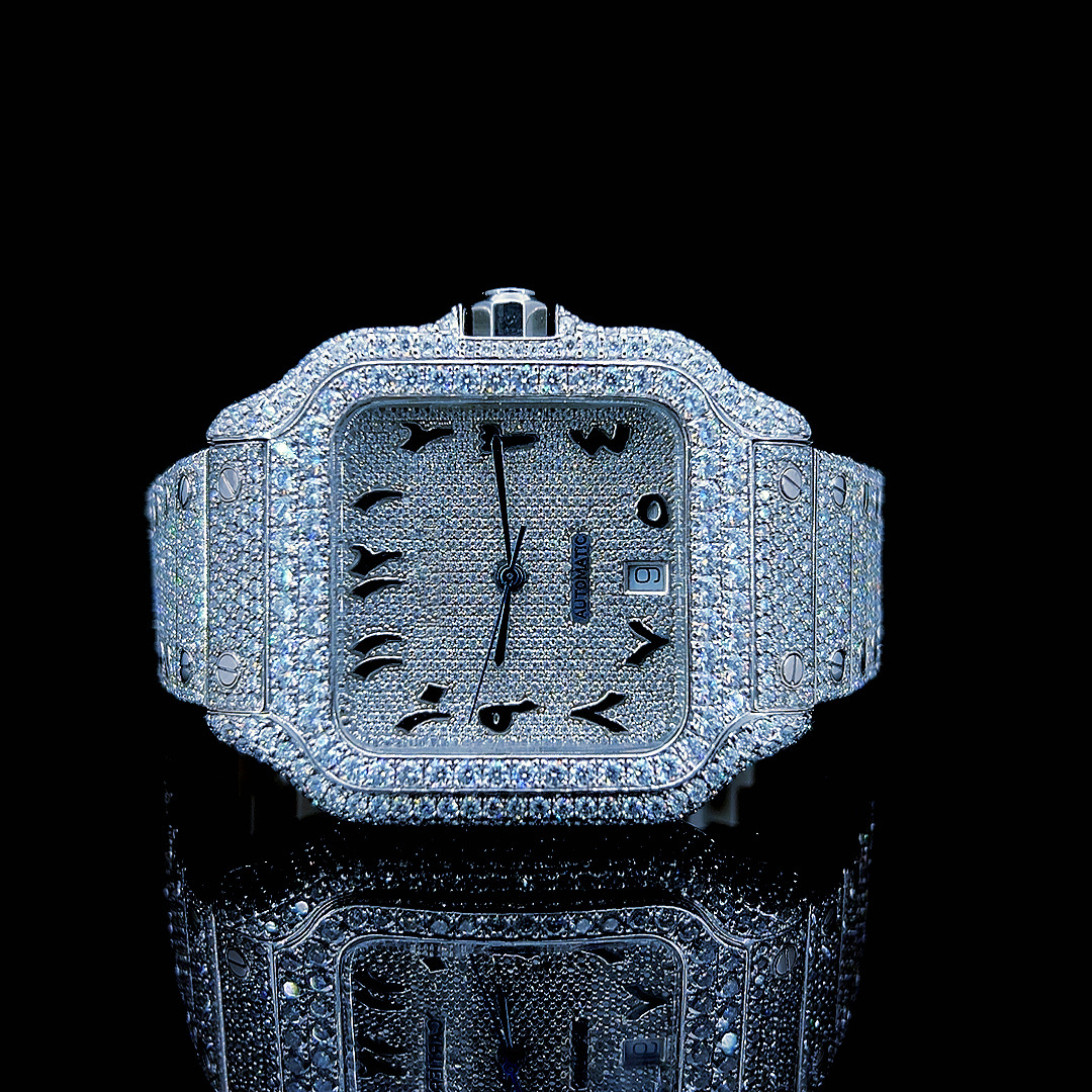Square Iced Out Men’s Watch – White with Pare Diamonds ELV-DW-017