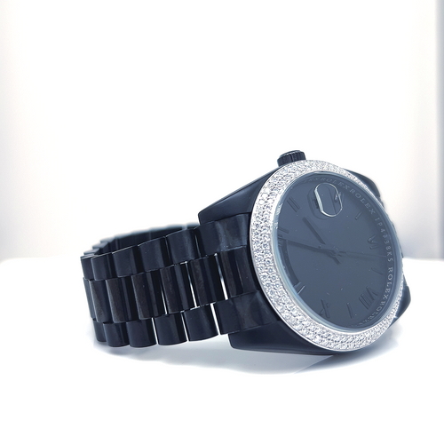 Circle Iced Out Men’s Watch – White and Orange with Pavé Diamonds ELV-DW-015