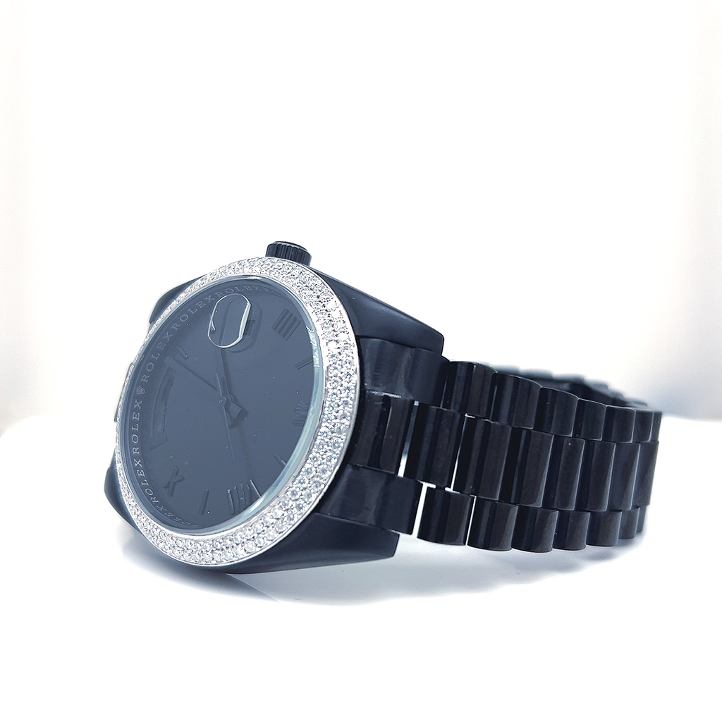 Circle Iced Out Men’s Watch – White and Orange with Pavé Diamonds ELV-DW-015