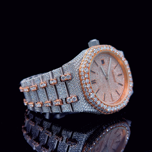 Circle Iced Out Men’s Watch – White and Orange with Pavé Diamonds ELV-DW-014