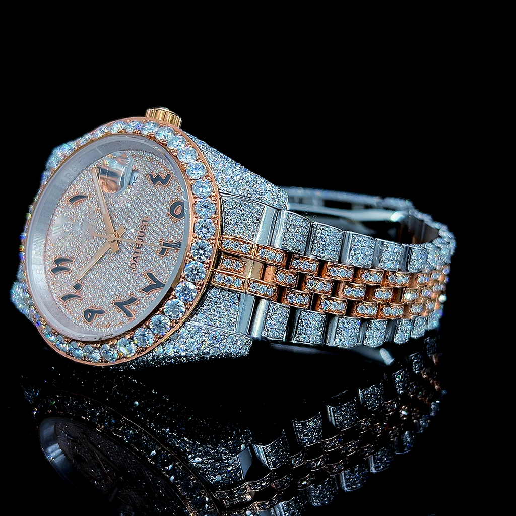 Circle Iced Out Men’s Watch – White and Orange with Pavé Diamonds ELV-DW-027