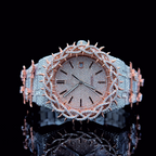 Circle Iced Out Men’s Watch – White and Orange with Pavé Diamonds ELV-DW-013