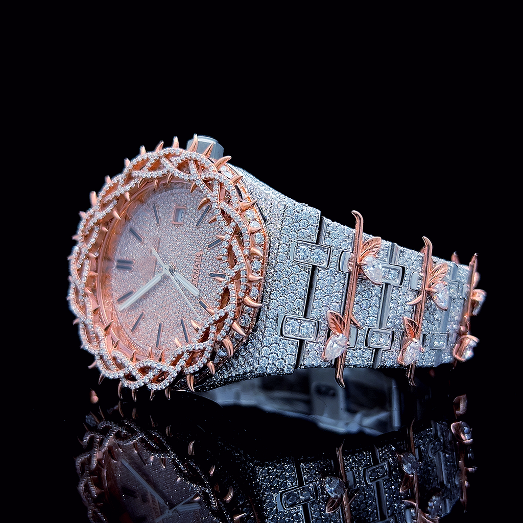 Circle Iced Out Men’s Watch – White and Orange with Pavé Diamonds ELV-DW-013