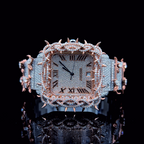 Square Iced Out Men’s Watch – White and Orange with Pavé Diamonds ELV-DW-012