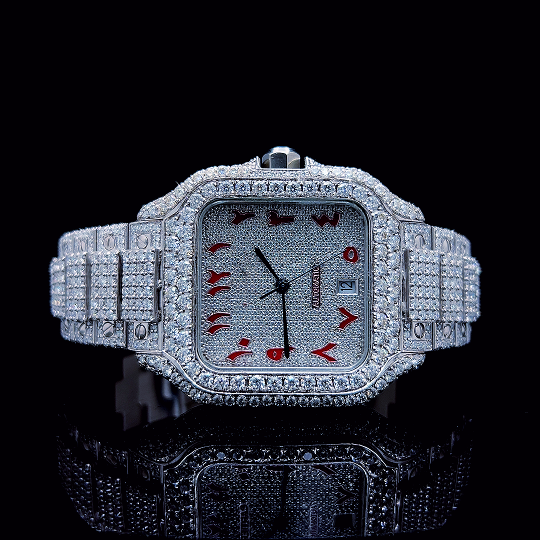 Square Iced Out Men’s Watch – White with Pavé Diamonds ELV-DW-011