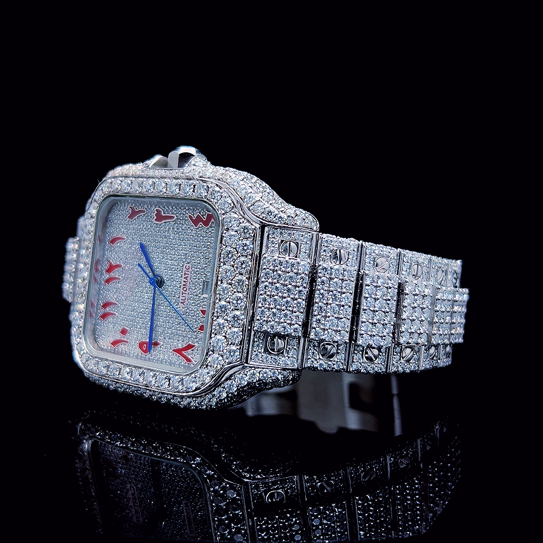 Square Iced Out Men’s Watch – White with Pavé Diamonds ELV-DW-011