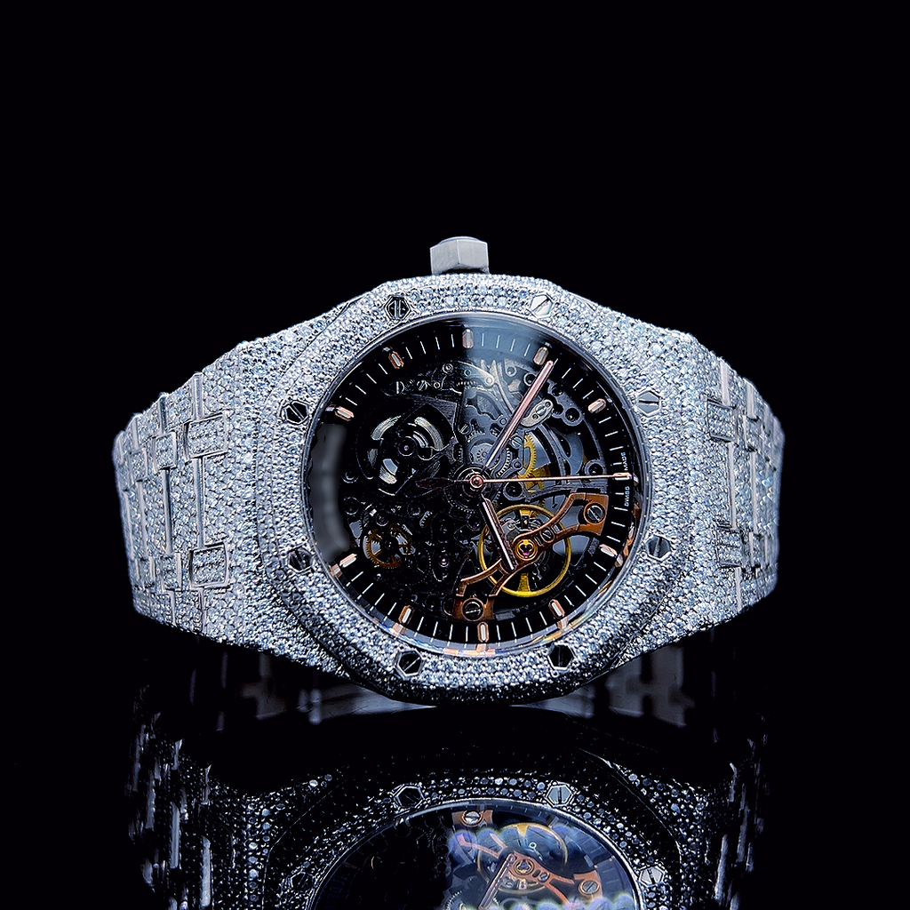 Square Iced Out Men’s Watch – White with Pavé Diamonds ELV-DW-010