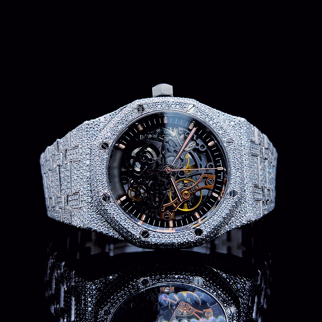 Square Iced Out Men’s Watch – White with Pavé Diamonds ELV-DW-010