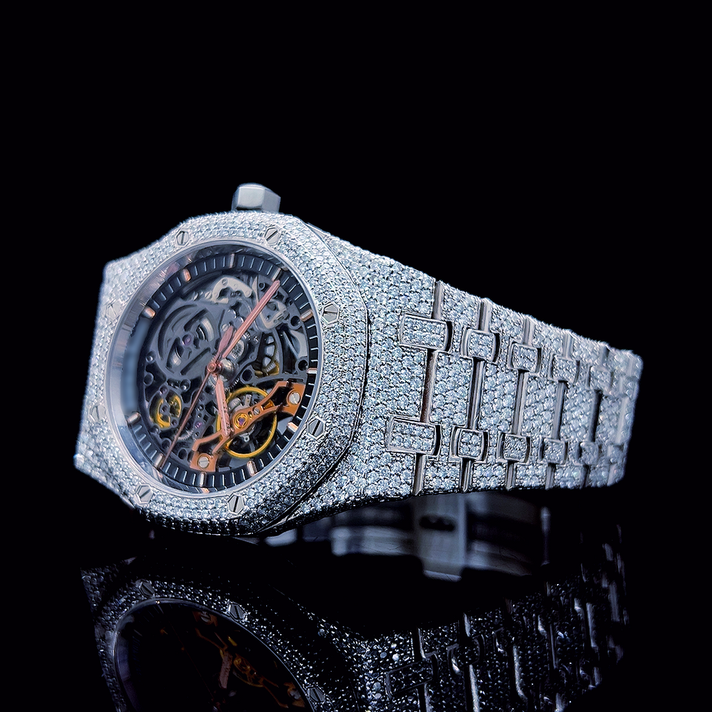 Square Iced Out Men’s Watch – White with Pavé Diamonds ELV-DW-010