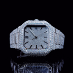 Square Iced Out Men’s Watch – White with Pavé Diamonds ELV-DW-009