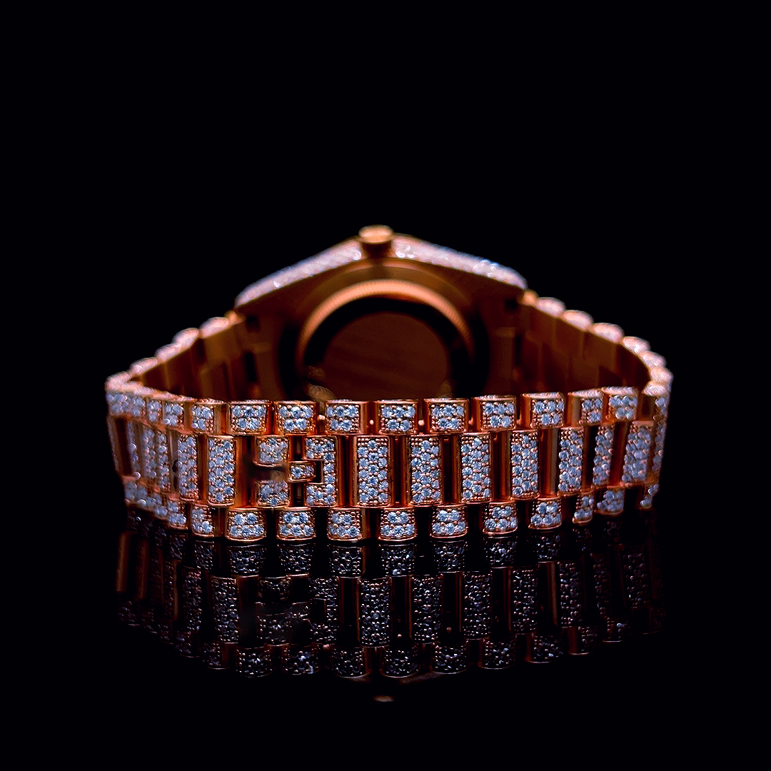 Circle Iced Out Men’s Watch – White and Orange with Pure Diamonds ELV-DW-003