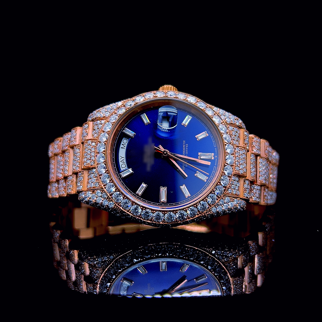 Circle Iced Out Men’s Watch – White and Orange with Pure Diamonds ELV-DW-003