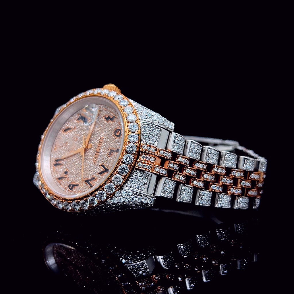 Circle Iced Out Men’s Watch – White and Orange with Pure Diamonds ELV-DW-001