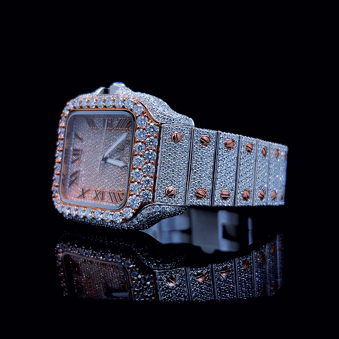 Circle Iced Out Men’s Watch – White and Orange with Pure Diamonds ELV-DW-002