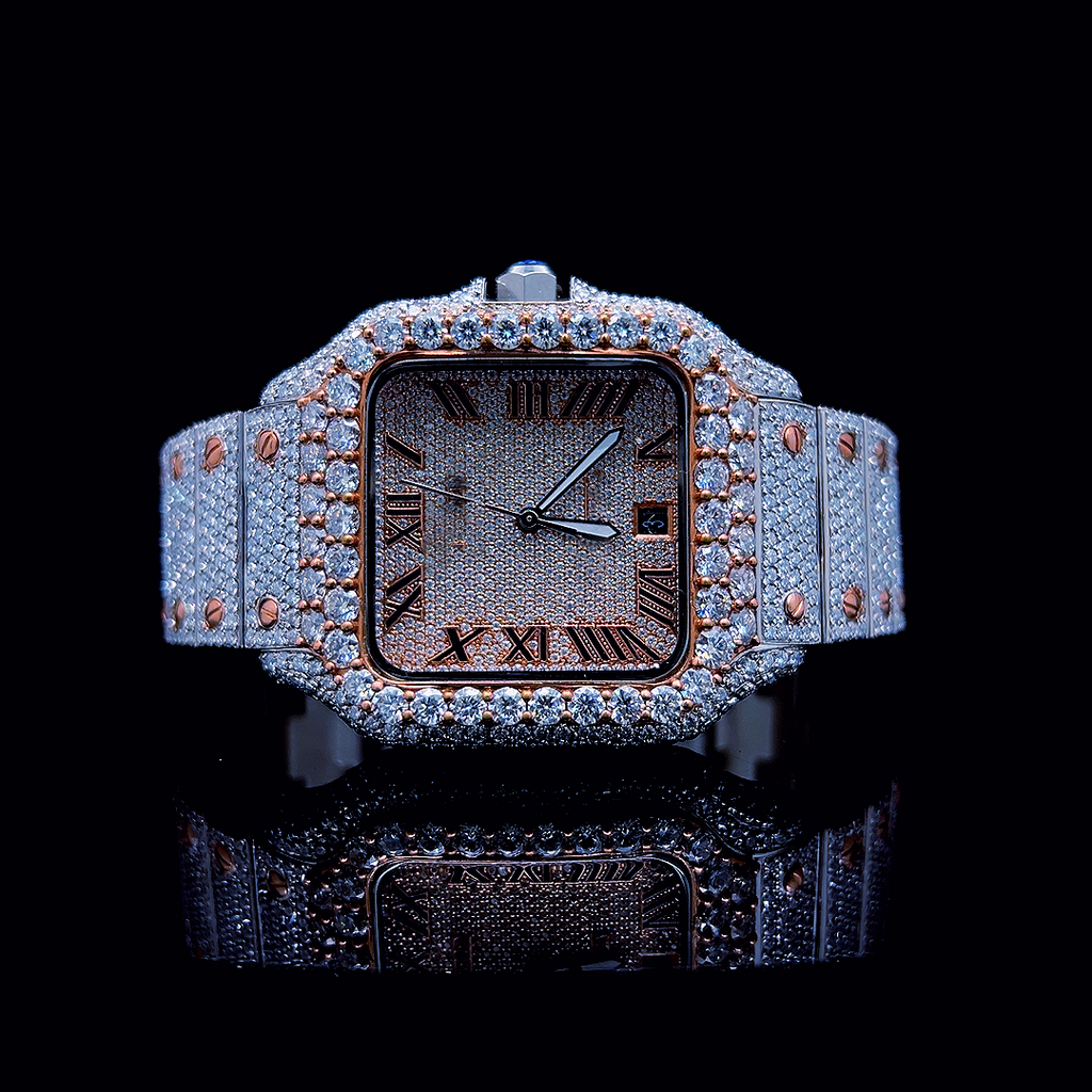 Circle Iced Out Men’s Watch – White and Orange with Pure Diamonds ELV-DW-002