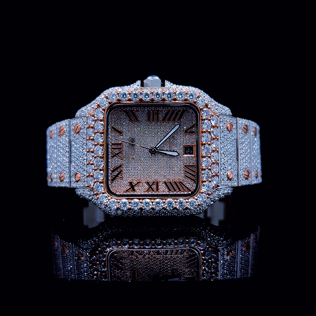 Circle Iced Out Men’s Watch – White and Orange with Pure Diamonds ELV-DW-002