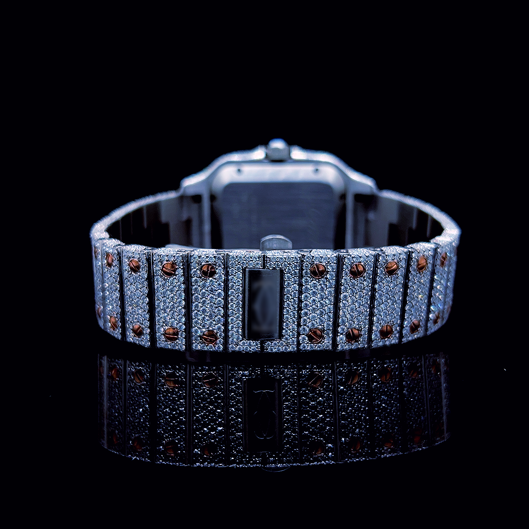 Circle Iced Out Men’s Watch – White and Orange with Pure Diamonds ELV-DW-002