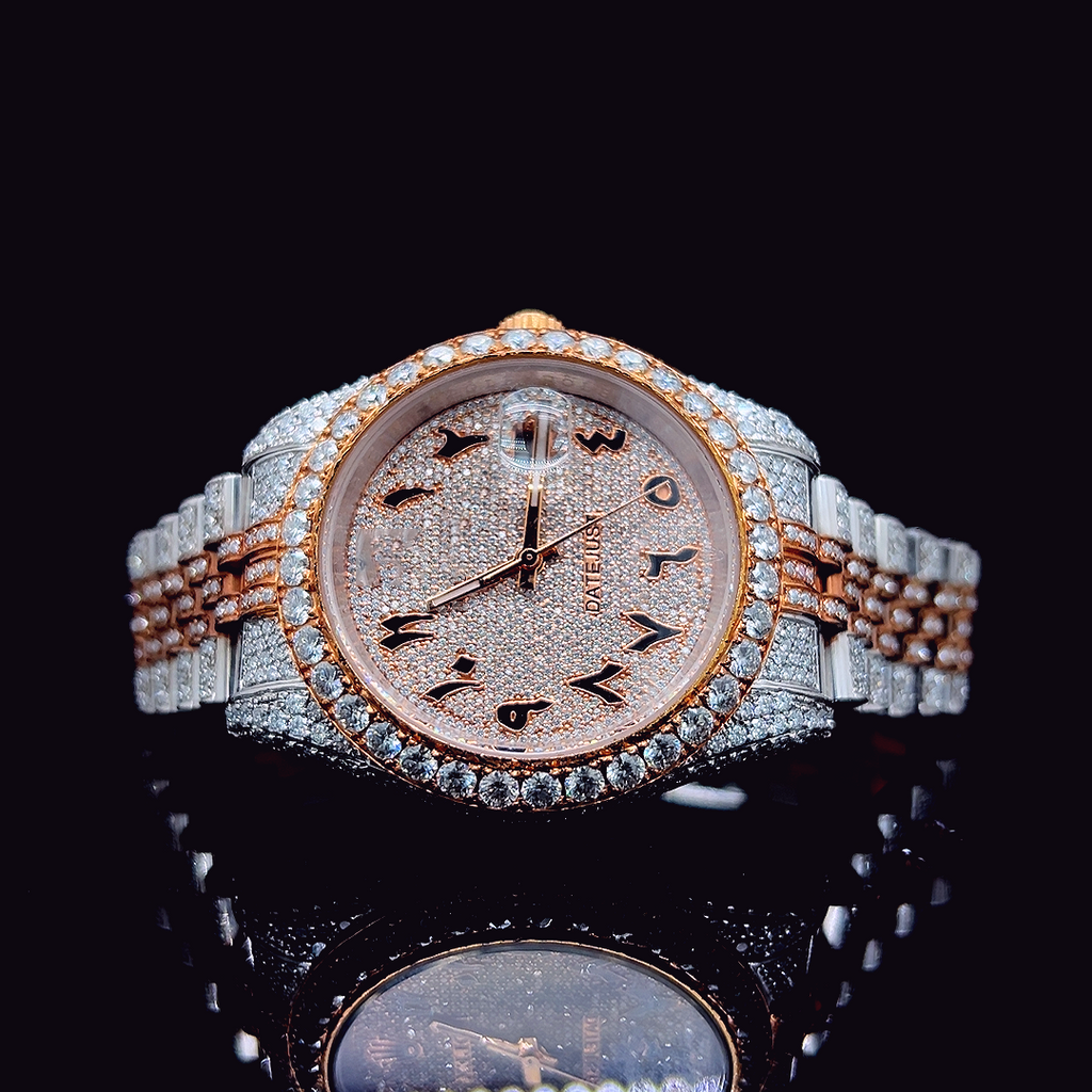 Circle Iced Out Men’s Watch – White and Orange with Pure Diamonds ELV-DW-001