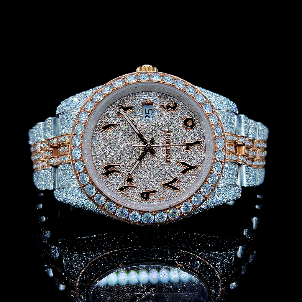 Circle Iced Out Men’s Watch – White and Orange with Pavé Diamonds ELV-DW-027