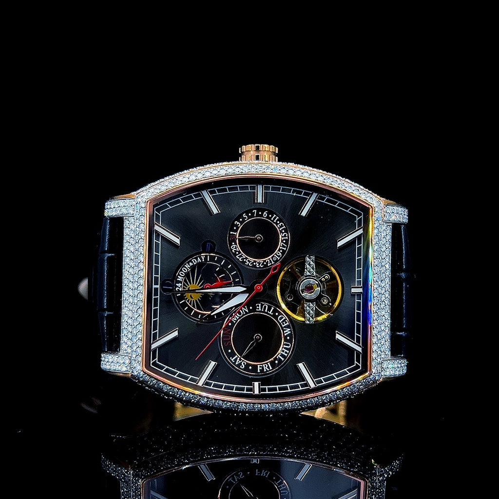 Square Iced Out Men’s Watch – White with Pavé Diamonds ELV-DW-029