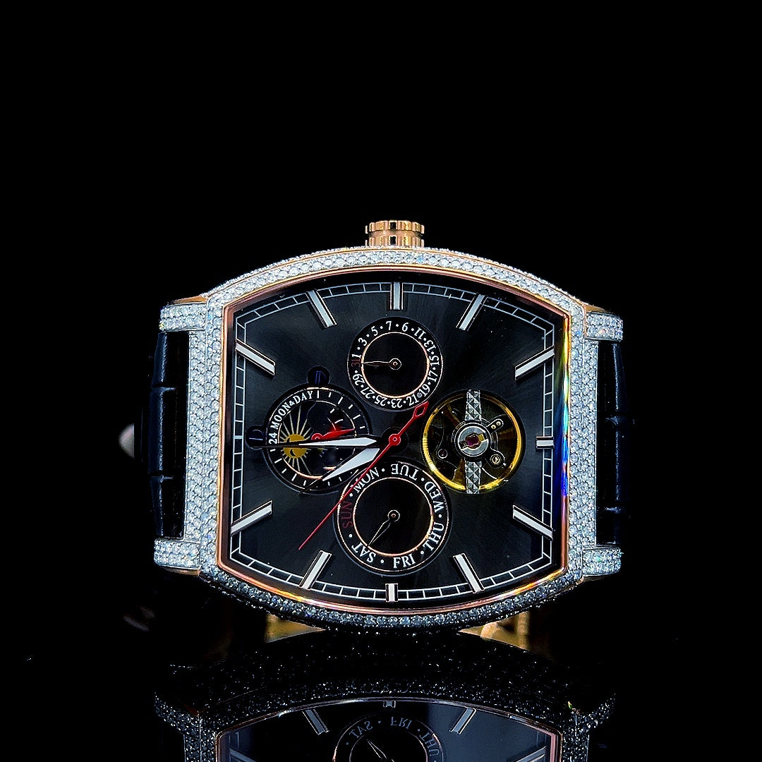 Square Iced Out Men’s Watch – White with Pavé Diamonds ELV-DW-029