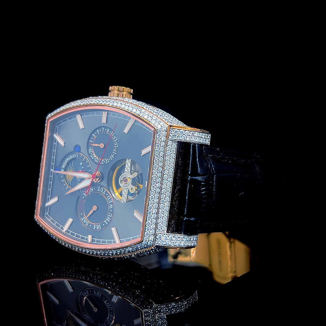 Square Iced Out Men’s Watch – White with Pavé Diamonds ELV-DW-029