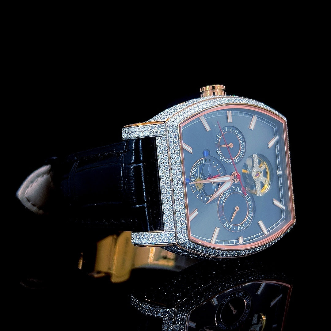 Square Iced Out Men’s Watch – White with Pavé Diamonds ELV-DW-029