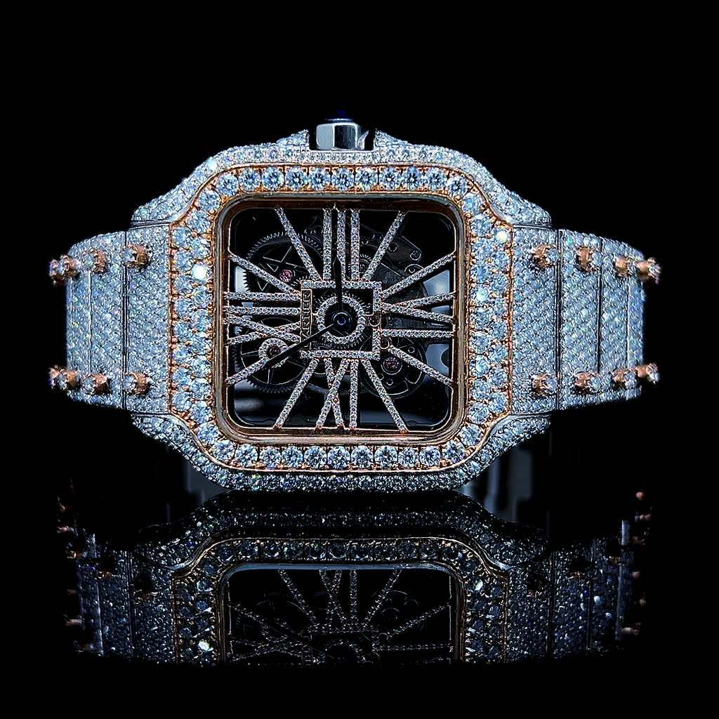 Square Iced Out Men’s Watch – White with Pare Diamonds ELV-DW-019